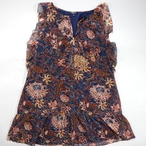 Madewell Navy Floral Midi Dress with Pink and Brown Accents